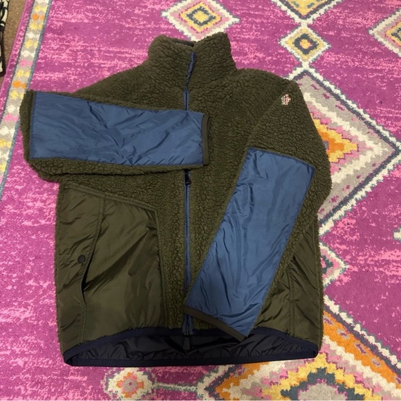 Moncler Grenoble Green Navy Fleece Zip Up JacketReversible